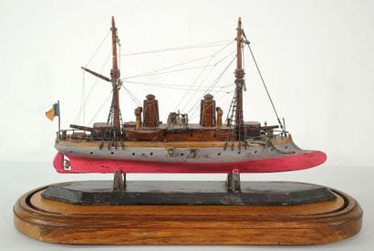 Model of a spur gunboat. Folk art, seaman's...