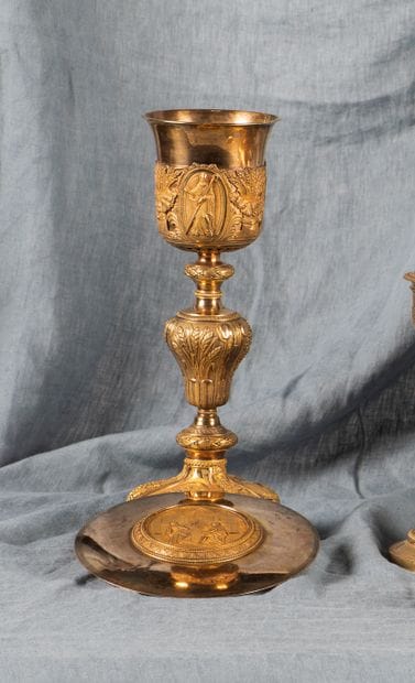 Gilt silver CALICE AND PEDESTAL (950). PARIS,...