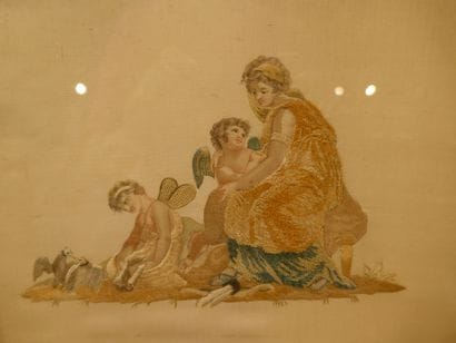 Pair of polychrome silk embroideries, one...