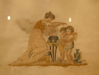 Pair of polychrome silk embroideries, one...