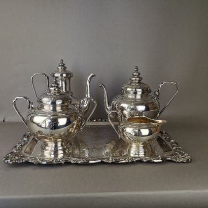 TEA AND COFFEE SET in silver (950) and silver-plated...