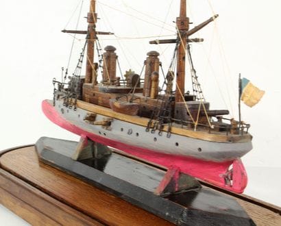 Model of a spur gunboat. Folk art, seaman's...