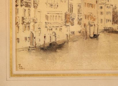 Watercolor. 
Venice. 
Monogrammed 