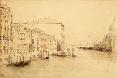 Watercolor. 
Venice. 
Monogrammed 