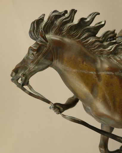 D'après COUSTOU
Cheval de Marly et écuyer
Bronze...