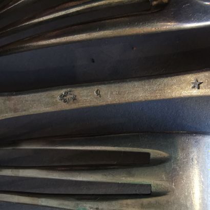 SIX Soup spoons and six table forks in silver...