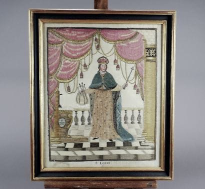 Silk embroidery depicting Saint-Louis under...