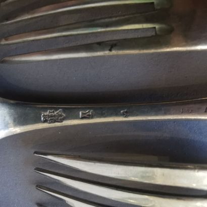 SIX Soup spoons and six table forks in silver...