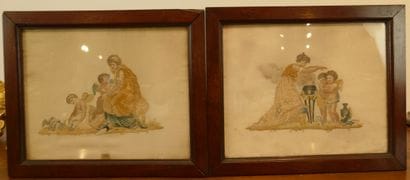 Pair of polychrome silk embroideries, one...