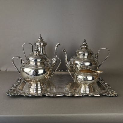 TEA AND COFFEE SET in silver (950) and silver-plated...