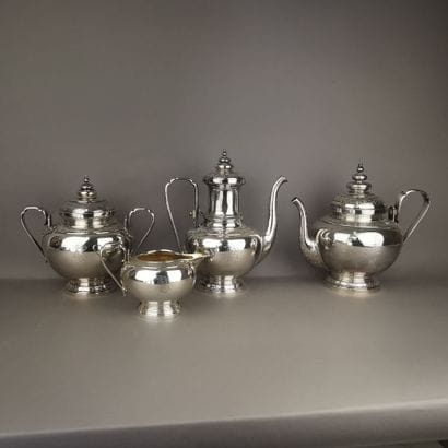 TEA AND COFFEE SET in silver (950) and silver-plated...