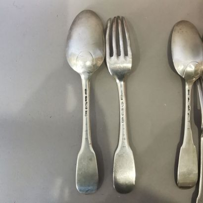 EIGHT SOUP SPOONERS AND SIX TABLE FORKS in...