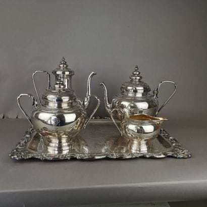 TEA AND COFFEE SET in silver (950) and silver-plated...