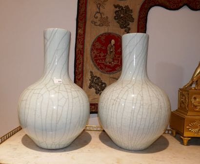 Paire de vases de forme bouteille en porcelaine...
