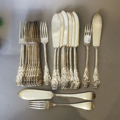 SERIES OF ELEVEN COUVERTS AND A FISH FOURCHETTE...