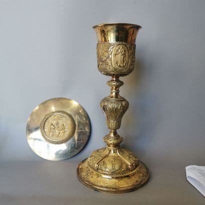Gilt silver CALICE AND PEDESTAL (950). PARIS,...