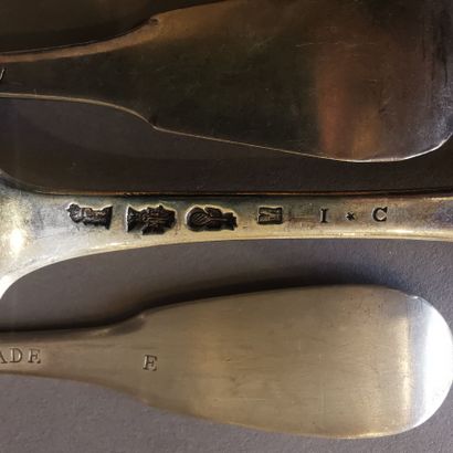 SIX Soup spoons and six table forks in silver...