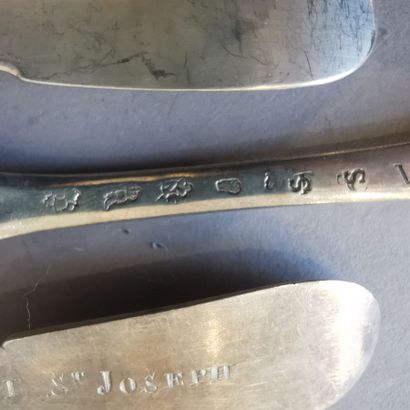 SIX Soup spoons and six table forks in silver...