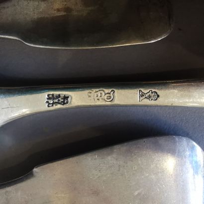 SIX Soup spoons and six table forks in silver...