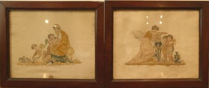 Pair of polychrome silk embroideries, one...