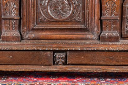 Large molded and carved oak chest, featuring...