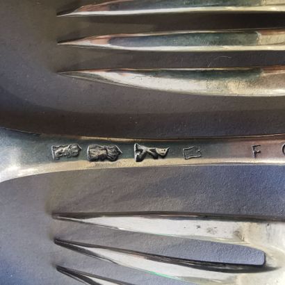 SIX Soup spoons and six table forks in silver...