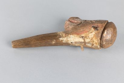 Old puppet head representing a pig. Wood,...