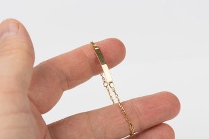 Yellow gold baby ID, navy mesh, rectangular...
