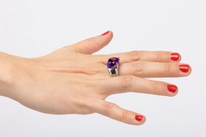 White gold ring set with a large amethyst...
