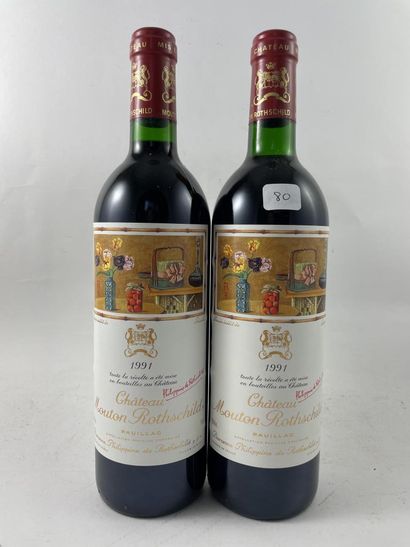 2 btls Château Mouton Rothschild 1991 - ...