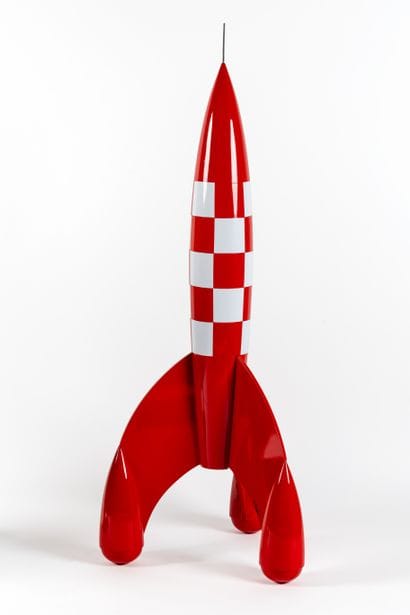 HERGE / OBJECTIF LUNE - Lacquered wood rocket...