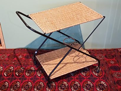 Small two-tiered sideboard in woven rattan...