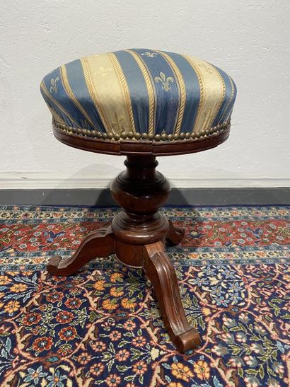 Stained wood piano stool, polychrome fleur-de-lis...