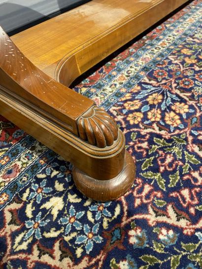 Cherry wood console with panelled and carved...