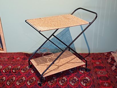 Small two-tiered sideboard in woven rattan...