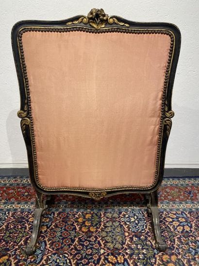 Fireplace screen in blackened wood with gold...