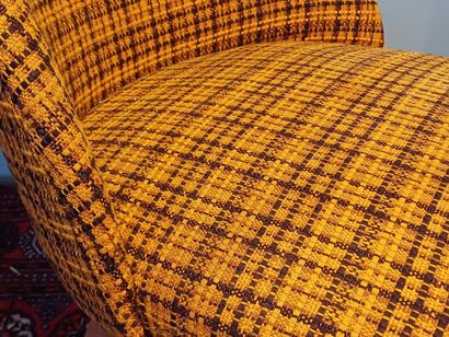 Pair of yellow and black squared fabric upholstered,...