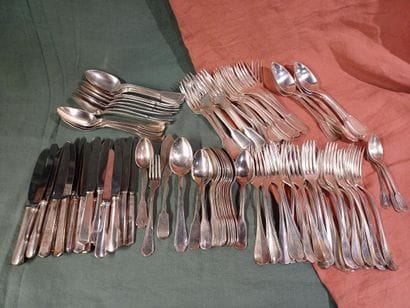 Part of a silver-plated menagère, filet pattern,...