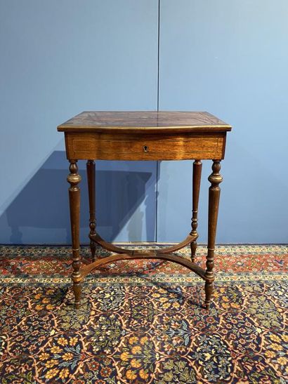Mahogany and mahogany veneer sewing table...