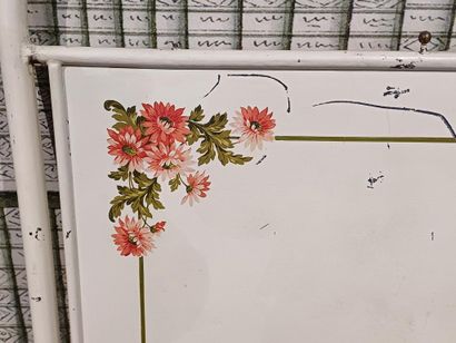 White lacquered metal and brass bed with...