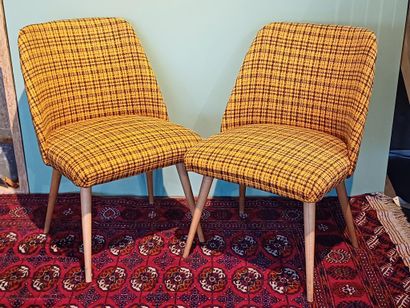 Pair of yellow and black squared fabric upholstered,...