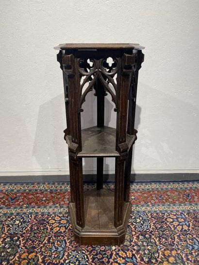 Neo-Gothic style oak or stained chestnut...