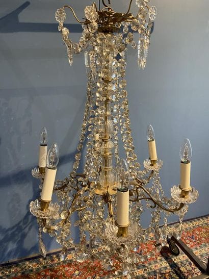 Bronze and crystal LUSTRE, the central bulbous...