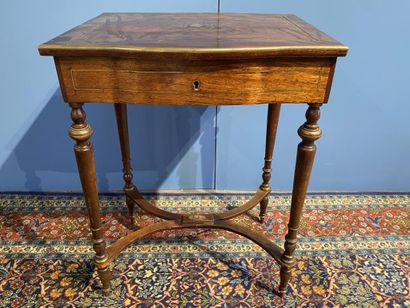 Mahogany and mahogany veneer sewing table...