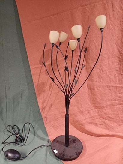 Black lacquered metal lamp with five arms...
