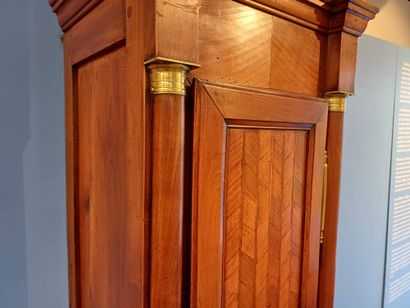 Wooden veneer floor clock with frieze and...