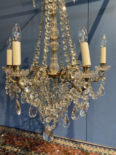 Bronze and crystal LUSTRE, the central bulbous...