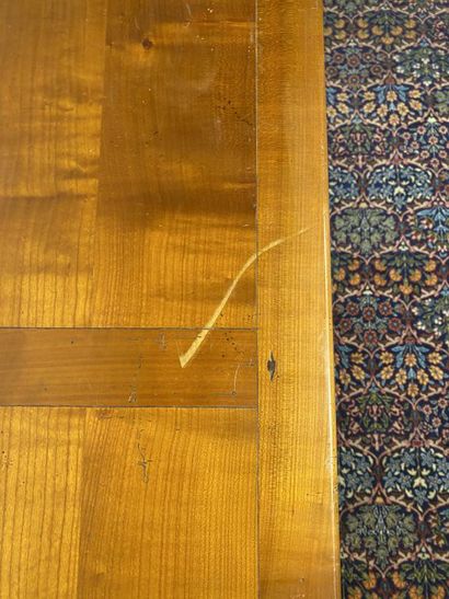Cherry wood console with panelled and carved...