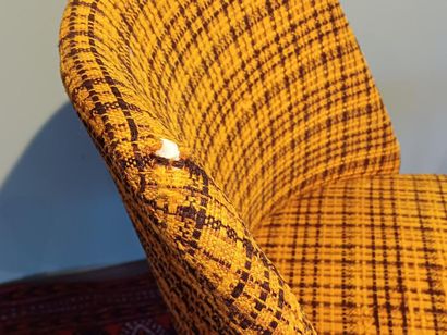 Pair of yellow and black squared fabric upholstered,...