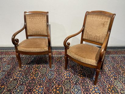 Pair of armchairs in mahogany and mahogany...